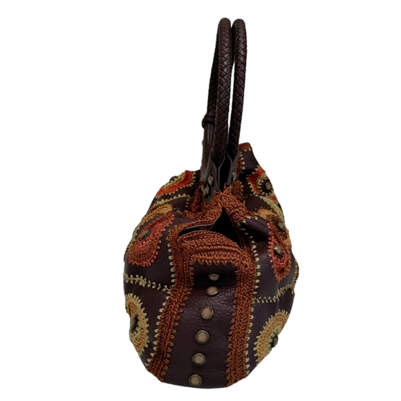 Isabella Fiore Handbag Leather Brown Multi-Color Jeweled Embroidered Crocheted - Picture 5 of 16